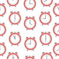 Seamless pattern of alarm clocks. Vector illustration in a flat style, isolated on a white background.