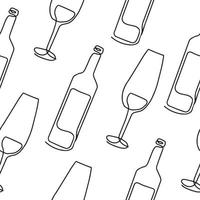 Seamless pattern. Vector illustration of a wine bottle and a glass. Drawing in one line