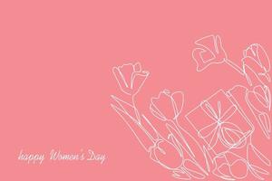 Banner-postcard with International Women's Day. Pink color illustration with flowers. vector