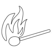 Fire on a match. Burning Fire. Warm. Ignition of a match. Match with one line.. International Match Day. vector