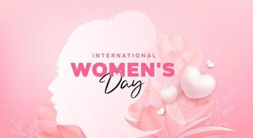 internacional De las mujeres día 8 marzo con flor y corazón en rosado fondo, eps10 vector ilustración.