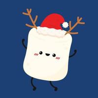 Marshmallow cartoon. marshmallow character design. Marshmallow with a Santa claus hat. vector