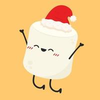 Marshmallow cartoon. marshmallow character design. Marshmallow with a Santa claus hat. vector