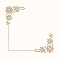 Floral beige square frame. Botanical boho border vector illustration. Simple elegant romantic style for wedding events, card design, logo, labels, social media posts, etc.