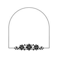Floral arch frame template. Geometric border with vine and hand drawn flower pattern. Vector rounded border with space for text.