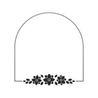 Floral arch frame template. Geometric border with vine and hand drawn flower pattern. Vector rounded border with space for text.