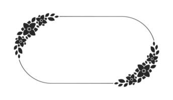 Floral wreath frame template. Rounded oval border with vine and hand drawn flower pattern. Vector round border with space for text.