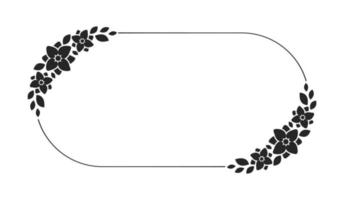 Floral wreath frame template. Rounded oval border with vine and hand drawn flower pattern. Vector round border with space for text.