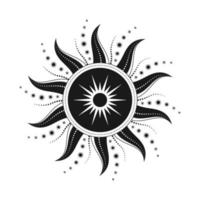 Abstract celestial sun vector illustration. Bohemian mystic symbol bursting sun rays. Magic talisman, antique tribal style, boho, tattoo, art print, tarot