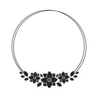 Floral wreath frame template. Round border with vine and hand drawn flower pattern. Vector round border with space for text.