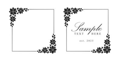 Floral frame template. Square border with hand drawn flower pattern. Vector border with space for text.