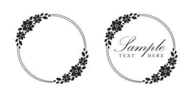 Floral wreath frame template. Round border with vine and hand drawn flower pattern. Vector round border with space for text.