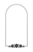Floral arch vertical frame template. Geometric border with vine and hand drawn flower pattern. Vector rounded border with space for text.