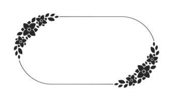 Floral wreath frame template. Rounded oval border with vine and hand drawn flower pattern. Vector round border with space for text.