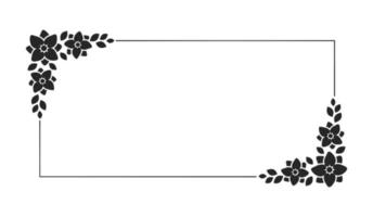 Floral botanical frame template. Rectangular border with vine and hand drawn flower pattern. Vector illustration with space for text.