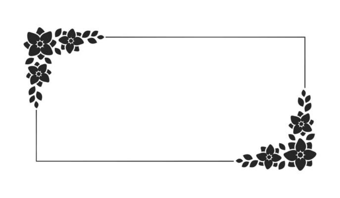Floral botanical frame template. Rectangular border with vine and hand drawn flower pattern. Vector illustration with space for text.