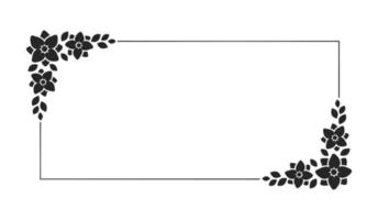 Floral botanical frame template. Rectangular border with vine and hand drawn flower pattern. Vector illustration with space for text.