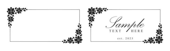 Floral botanical frame template. Rectangular border with vine and hand drawn flower pattern. Vector illustration with space for text.