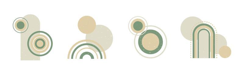 Set of boho style geometric, minimalistic design elements. Abstract shapes with texture. Modern aesthetic. Green organic wall decor, cover, print, card, branding designs.
