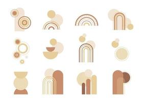 Set of boho style geometric, minimalistic design elements. Abstract shapes with texture. Modern aesthetic figures. Neutral wall decor, cover, print, card, branding designs. vector