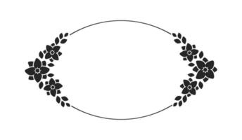 Floral arch frame template. Geometric border with vine and hand drawn flower pattern. Vector eye shape border with space for text.