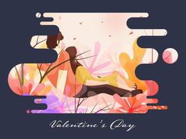 Valentine's Day Celebration Concept with Back View of Young Couple Character Sitting on Nature View Abstract Grey Background. vector