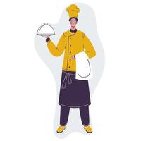 Chef Character holding Cloche and Towel. vector