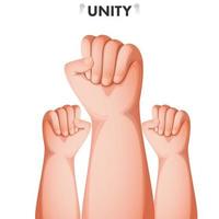 humano puño mano elevado arriba en blanco antecedentes para unidad concepto. vector
