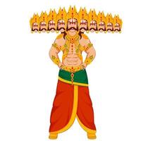 Illustration of King Ravan Demon with His Ten Heads in Standing Pose. vector
