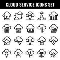 Cloud Service Icon Set in Black Line Art. vector