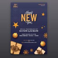 Happy New Year Party Flyer Design In Blue Color With Event Details. vector