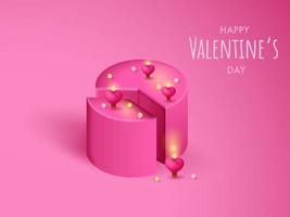 3d rosado pastel decorado con iluminado corazón velas en el ocasión de contento San Valentín día. vector