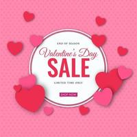 Valentine's Day Sale Poster Design with Hearts Decorated on Pink Dotted Background. vector