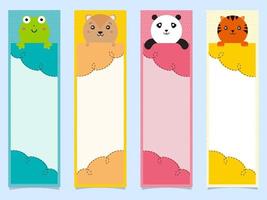 Cartoon Frog, Bear, Panda, Tiger holding Different Color Bookmarks. vector