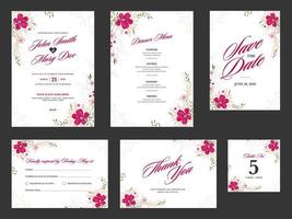 Wedding Invitation Card with Dinner Menu, Save The Date, Thank You and Table Number. vector