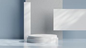 3D Rendered Concrete Pedestal or Podium in White and Pale Blue with Shadow Overlay for Product Display photo