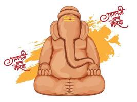 Hindi Text Ganpati Bappa Morya With Creative Soil Ganesha Idol And Orange Brush Effect on White Background. vector