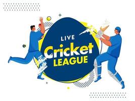 Live Cricket League Poster Design with Cartoon Batsman and Bowler in Playing Pose on Abstract Background. vector