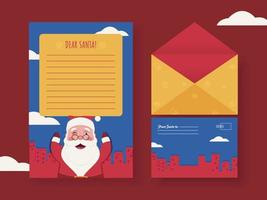 Dear Santa Empty Letter Or Greeting Card With Envelope In Front And Back View.. vector