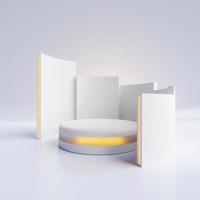 3d Rendered of Podium or Pedestal with Glowing Light in White for Product Display photo