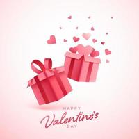 3D Render Gift Boxes with Hearts on Glossy White Background for Happy Valentine's Day Celebration. vector