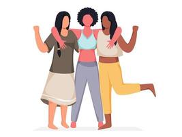 Faceless Female Group Hugging Together on White Background. vector