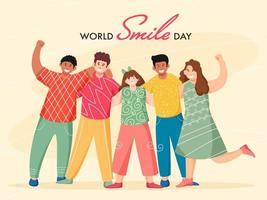 grupo de alegre joven chico y niña en pie juntos en amarillo antecedentes para mundo sonrisa día. vector