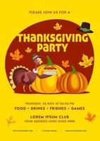 Thanksgiving Party Invitation, Flyer Design with Event Details in Yellow and Red Color. vector