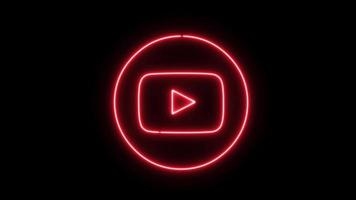 Youtube néon Animé icône. embrasé néon ligne social médias 4k mouvement graphique animation sur noir Contexte video