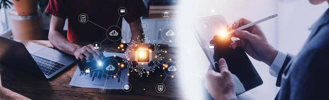 Digital transformation change management, internet of things. new technology bigdata and business process strategy, customer service management, cloud computing, smart industry. Ai technology. photo