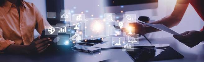 Digital transformation technology strategy, digitization and digitalization of business processes and data, optimize and automate operations, customer service management, internet and cloud computing photo