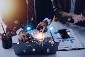 Digital transformation technology strategy, IoT, internet of things. transformation of ideas and the adoption of technology in business in the digital age, enhancing global business capabilities. Ai photo