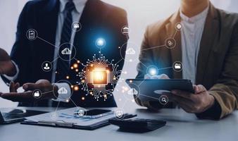 Digital transformation technology strategy, IoT, internet of things. transformation of ideas and the adoption of technology in business in the digital age, enhancing global business capabilities. Ai photo