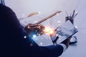 Digital transformation technology strategy, IoT, internet of things. transformation of ideas and the adoption of technology in business in the digital age, enhancing global business capabilities. Ai photo